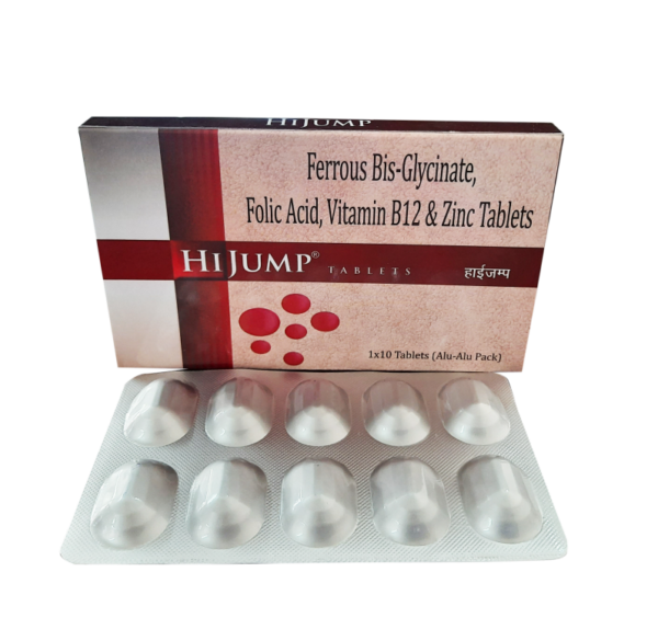 Ferrous Bis-Glycinate 60 mg, Zinc 22.5 mg, Folic acid 1 mg, Vitamin C 75 mg, Vitamin B12 15 mcg